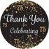 Black and Gold 75th Birthday Thank You Stickers - 40 Labels, 1.75 in