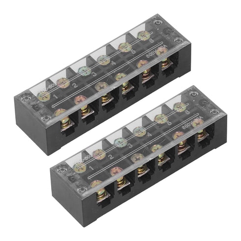 2pcs 60A 600V Terminal Strip, Dual Row Screw Clamp Wire Terminal Block, 6 Position