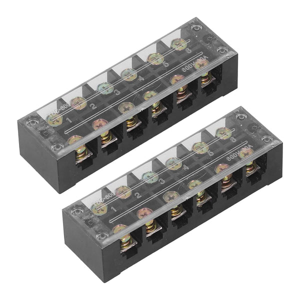 2pcs 60A 600V Terminal Strip, Dual Row Screw Clamp Wire Terminal Block, 6 Position