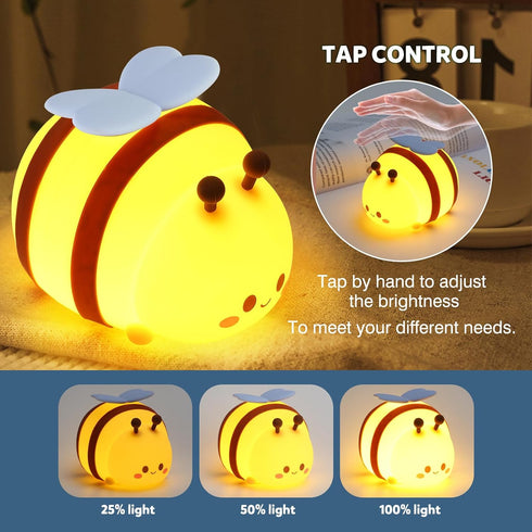 ollycasa Dimmable Bee Night Light, Cute Silicone Animal Bedside Lamp, Night Lamp for Kids Room, LED Lamp,Bedroom Touch
