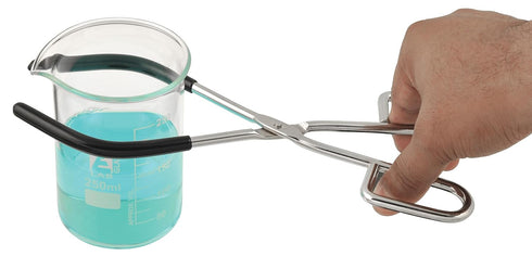 EISCO 9.75" Long Beaker Tongs - Rubber Coated Jaws Nickel Plated Steel for Holding Items