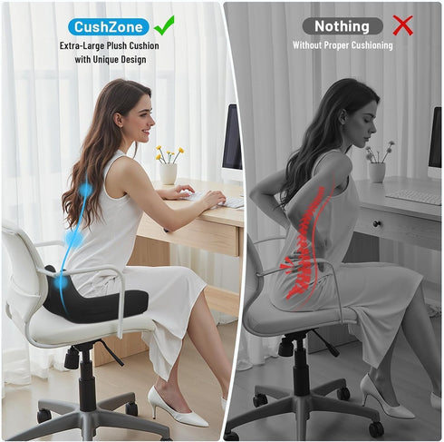Tailbone, Cushzone Seat Cushion, Memory Foam Office Chair Cushions, Ergonomic Curved Design for Sciatica, Coccyx, Seat