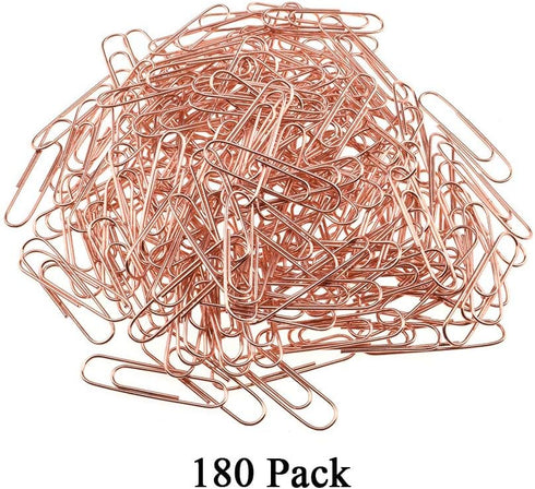 HAHIYO Paper Clips - Sturdy 1.3 inches Length, 180 Pack Heavy Duty Rust Proof Reusable Metal Bright Rose Gold