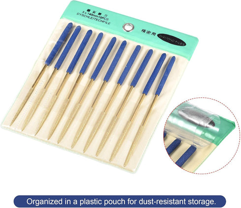 uxcell Diamond Needle File Set, 10pcs 3mm x 140mm Round Files for Metal, Wood, Stone, Glass