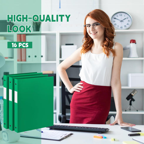 Henoyso 16 Pcs 1/2 Inch Green 3 Ring Plastic Binder, Flexible Binders for School Office