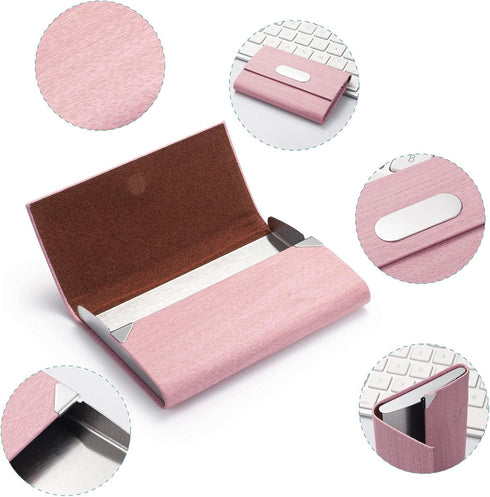 PU Leather Slim Business Card Holder for Women, ID Case/Wallet Pocket Business Name Card Carrier for Men