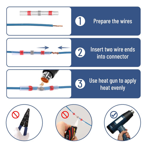 Bates Solder Seal Wire Connectors, 150 pcs Waterproof Heat Shrink Butt Connectors, Solder Wire Connectors