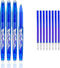 RIANCY Erasable Gel Pens, Blue Pen 0.5mm Fine Point, Pack of 4 Blue Pens + 8 Refills for Smooth Writing