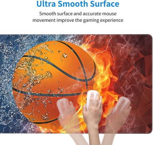 Extra Large Basketball Mouse Pad, 29.5" x 15.8" Cool Sports Style Extended Desk Mat with Non-Slip Base