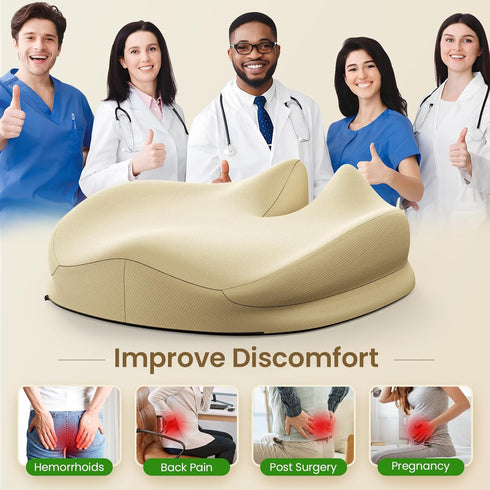 Benazcap Large Seat Cushion for Office Chair Memory Foam Coccyx Pain Relief Cushion Pillow for Back Support Non-Slip