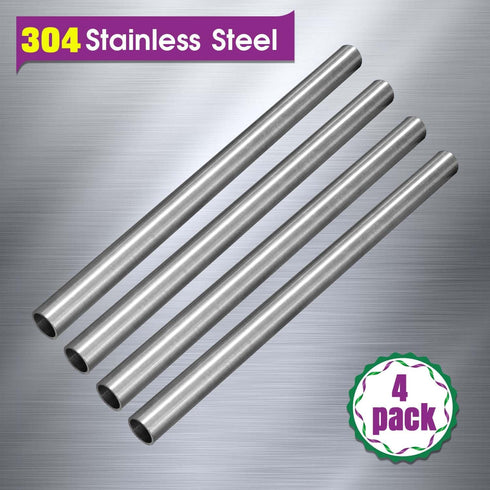 5/16" OD 304 Stainless Steel Tube, 1mm Thickened Wall, 12" Length Round Metal Tube, 4 Pcs for Industrial Use