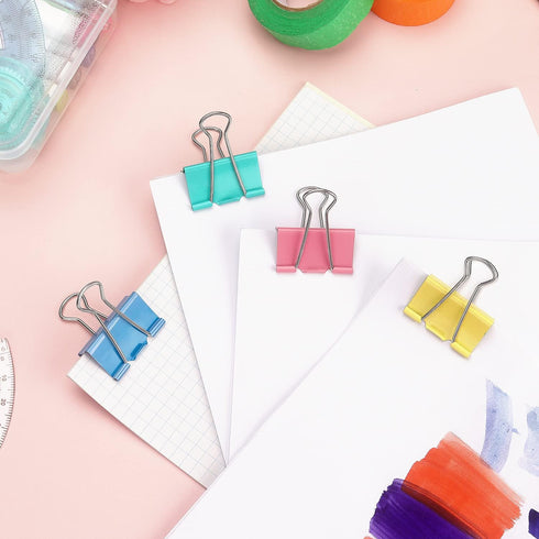 ZZTX Large Binder Clips, Assorted Color Paper Clamps, 1.6 Inches, 24 Pieces