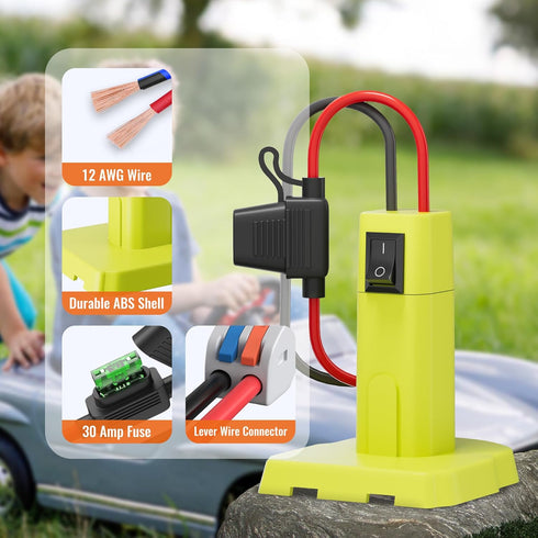 Power Wheel Battery Adapter for Ryobi, Battery Converter Kit with 12 AWG Wire, Fuses, and Connectors