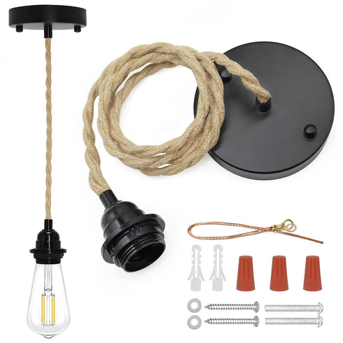 ASCMZOS Hemp Rope Pendant Light Kit, Boho Pendant Light Fixture UL Lamp Holder
