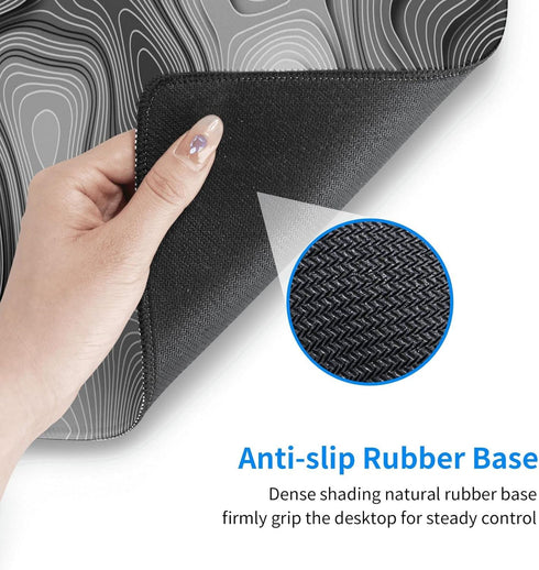 XL Grey White 3D Topographic Map Mouse Pad - Non-Slip Rubber Base Gaming Mouse Pad for Home Office Work