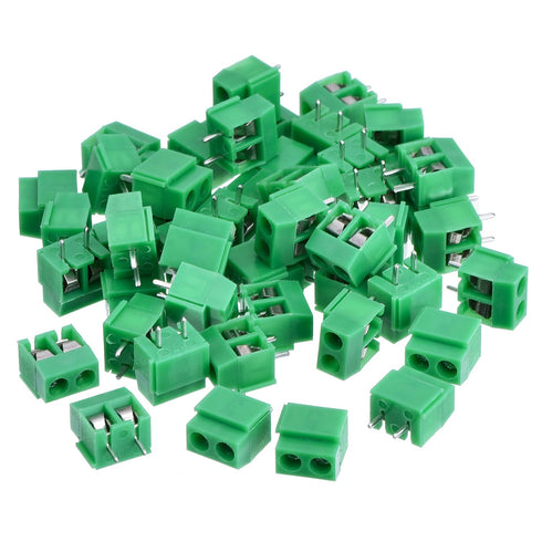KANGWEI 50 Pieces 2 Pin 5 mm Pinch PCB Mount Screw Terminal Block Connector 300V 10A (Green)