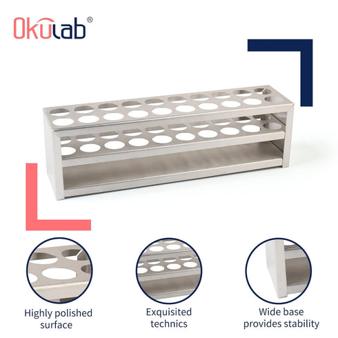 Stainless Steel Test Tube Rack, 20 Holes with Extended Edges, Suitable for Tubes Dia.=21mm, TTRS20A1