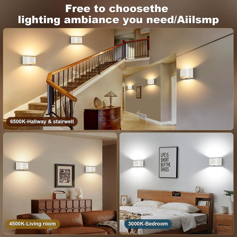 Set 2 Battery Operated Wall Sconces of Wireless Indoor Wall Lights Up and Down Wall Mount Light for Living Room Bedroom