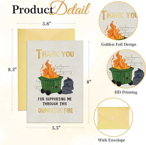 5.5"x8" FLYAB Funny Thank You Cards - Dumpster Fire Appreciation Card with Envelope Gold Foil Design Thank You Gifts