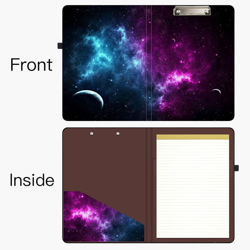 Hongri Clipboard Folio with Refillable Lined Notepad and Interior Storage Pocket for Students, Classroom, Office, Women, Man, Cute Custom Pattern, Size 12.8" x 9.2",Starry and Moon by Hongri