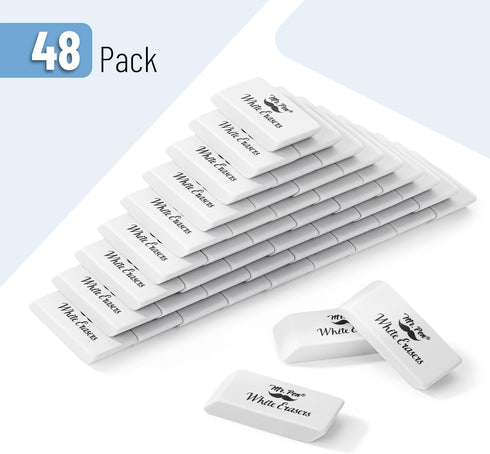 Mr. Pen Erasers, 48 Pack, White Pencil Erasers for School, Large Block Erasers for Pencils, Rubber Erasers