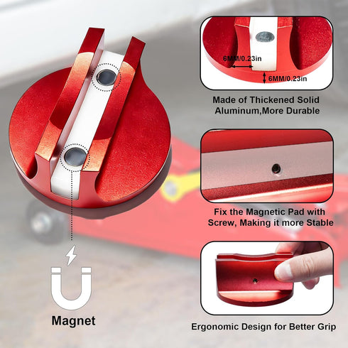 HYICO 2PCS 2.85" Pinch (Red-2PCS) Grooved Magnetic Jack Pad Soild Aluminum Thickened,fix the Magnet Pad with Screw