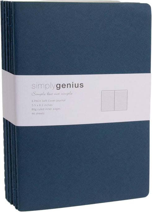 Simply Genius A5 Notebooks - 6 Pack, College Ruled, Softcover Journals for Work, Travel, 92 Pages, Navy