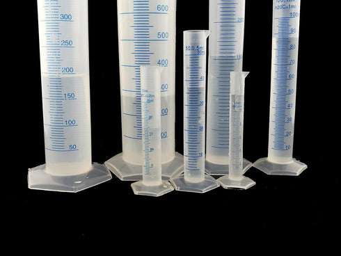 Plastic Transparent Blue Line Liquid Graduated Measuring Cylinder Lab Test Tube - 10ml / 25ml / 50ml / 100ml / 250ml /