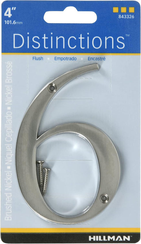 843326 4-Inch 6 Distinctions by Hillman Brushed Nickel Flush-Mount House Number