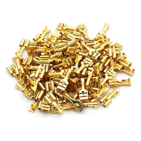 Baomain 100-Pack 1/4 inch Female Spade Quick Splice Crimp Terminals, 6.3mm Non Insulated Connector