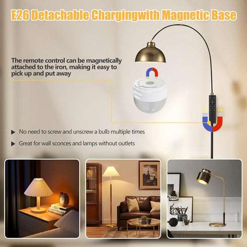 MXhme E26 2.4Ghz Bulb Bulb E26 Fixture,Dimmable 3000K-6500K RGBWW,1Pack Rechargeable Light with Remote Control,Battery