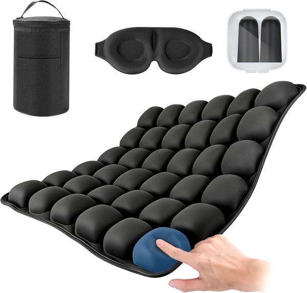 nowcamp Portable Inflatable Seat Cushion, Airplane Travel Cushion Kit with Storage Pouch, Eye