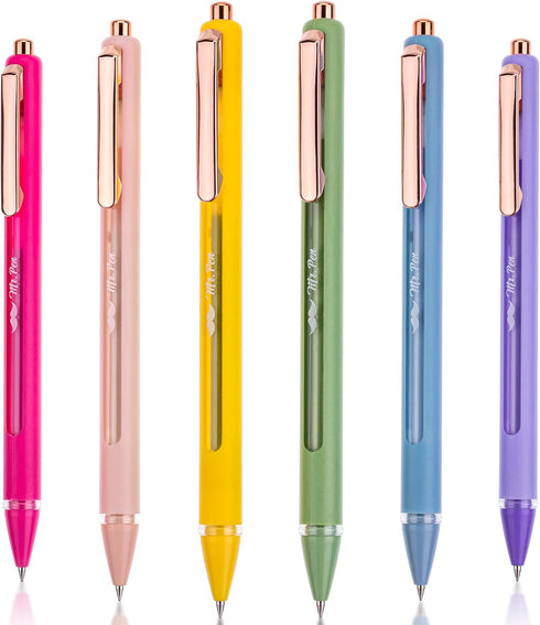 Mr. Pen Retractable Gel Pens, 6 Pack, Black Ink, Fine Point 0.5mm, Fast Dry, Cute Aesthetic Pens for Journaling