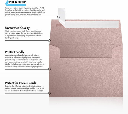 LUXPaper 4Bar A1 Invitation Envelopes | 3 5/8" x 5 1/8" | Peel & Press | Misty Rose Metallic | 50 Qty