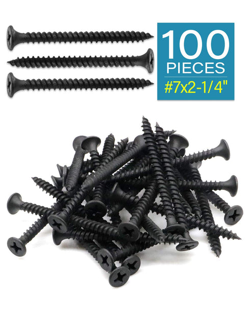 100pcs #7 x 2-1/4" Flat Head Phillips Drywall Screws, Carbon Steel 1022A, Black Phosphate