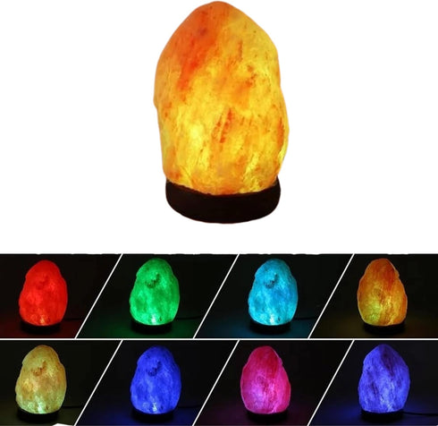 Salt Lamp Small Natural Himalayan lamp with Wooden Base, Color Changing LED