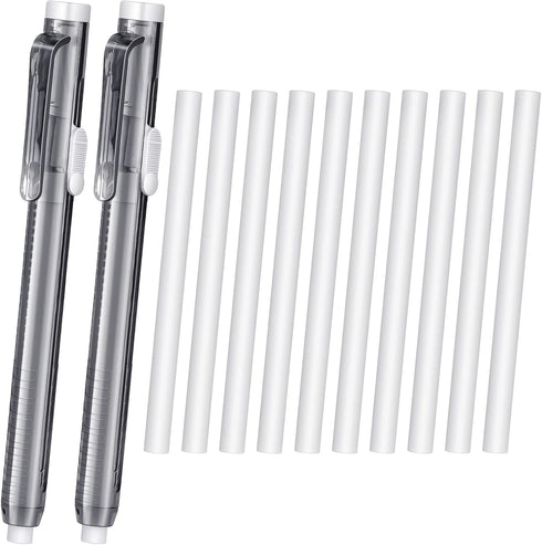 Retractable Mechanical Eraser Pen, 12 Pieces, Clear Black, Bulk Style Erasers, Refill for Daily Study, Office, Painting