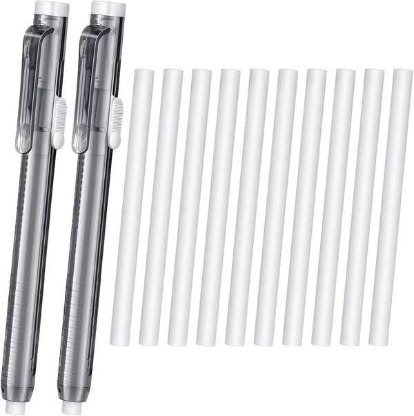 Retractable Mechanical Eraser Pen, 12 Pieces, Clear Black, Bulk Style Erasers, Refill for Daily Study, Office, Painting