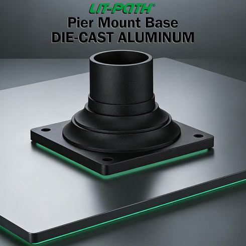 2-Pack, LIT-PaTH Pier Mount Base, Outdoor Post Light Mounting Base Adapter, Cast Aluminum, Black
