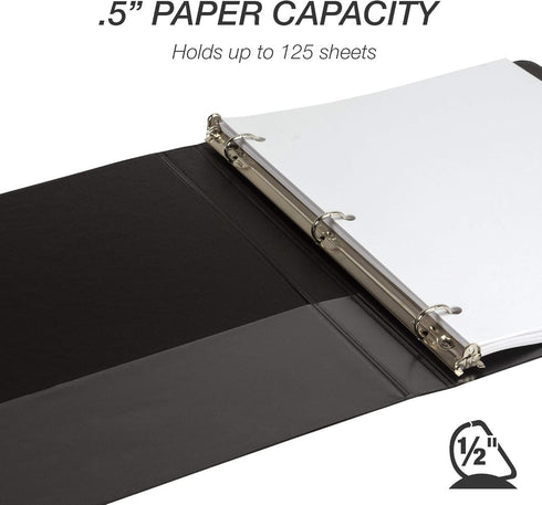 Samsill Durable 0.5 Inch D Ring Binder, Customizable Clear View Binder, Black, Made in the USA, Holds 125 Pages