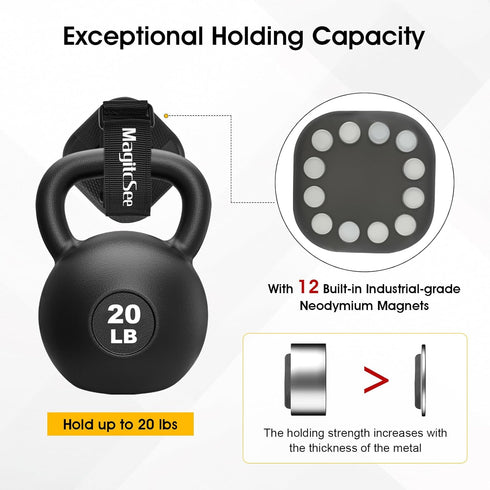 2 Pack Heavy Duty Magnetic Shovel Holder for Truck with Adjustable Strap, No-Drill Strong Magnet Mount Rack for Flag