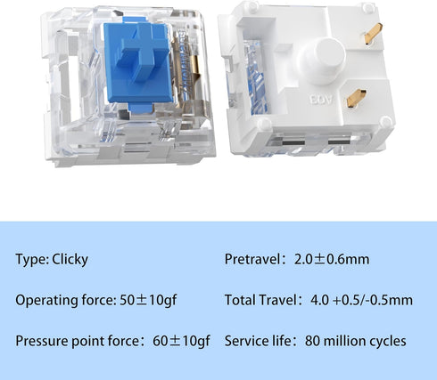 Mciepny 20pcs Switch,3 50gf 3D Zhouwang Blue Pin Clicky Accurate Typing Dustproof Pre Lubed Key Switches,Keyboard
