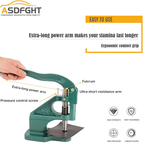 Hand Press Heavy Duty Eyelet Grommet Machine Tool Kit, Grommet Dies Press Machine with 1500 Pcs Silver Grommets