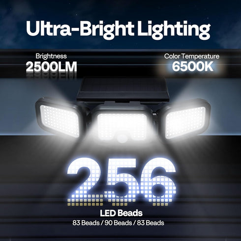 256 2500LM 3 IP65 270 2 Pack VIVOHOME Solar Flood Lights Outdoor, LED Motion Sensor Lights, Adjustable Heads Security