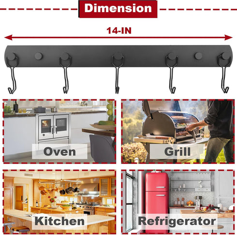 Magnetic Grill Hooks, Heavy Duty Utensil Rack with 5 Hooks, Strong Magnetic BBQ Tool Rack for Traeger, Blackstone, Camp