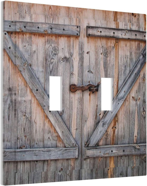 Wood Door 2 Gang Double Toggle Light Switch Cover, Decorative Electrical Faceplate for Home Living Room