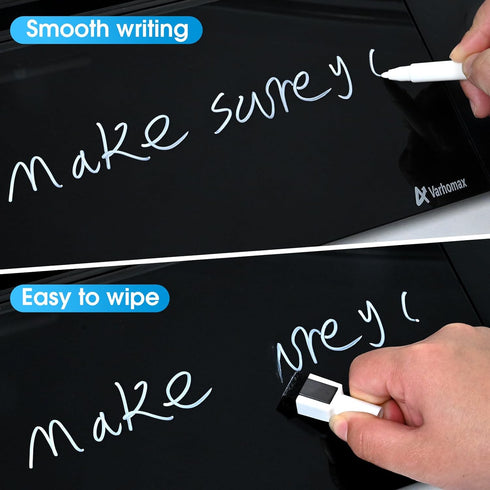 Varhomax Black Glass Desk Whiteboard with Wireless Charger, Desktop Dry Erase Board, Memo Notepad for Home Office