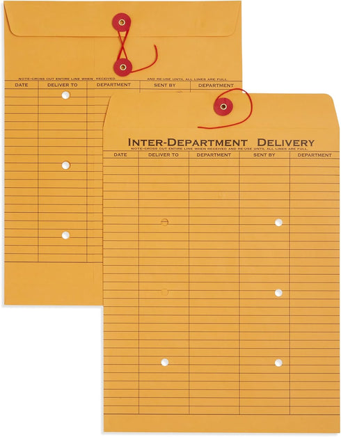 Blue Summit Inter-Department Envelopes, String Tie, Brown Kraft, 10 x 13 Inches – 100 Envelopes