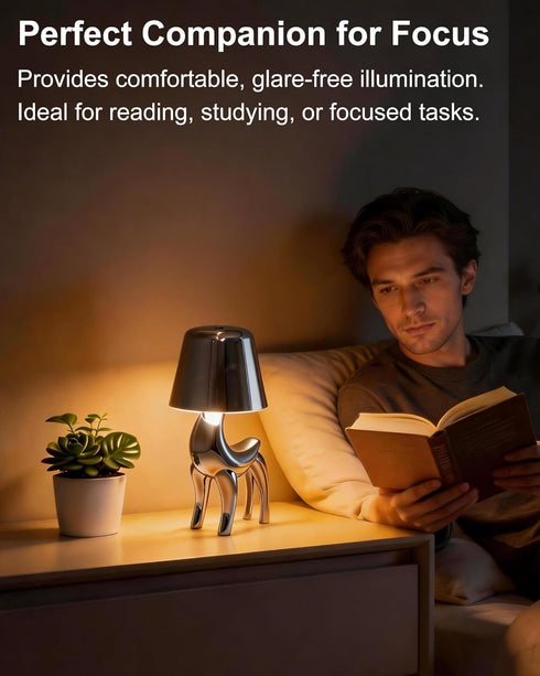 WAJIAWAQIAO 3 Dimming, Chrome Silver Deer Desk Lamp - Cordless LED Table Lamp with Touch Control, Color Modes