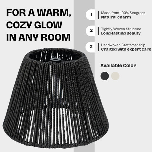 Wicker Seagrass Lamp Shade, Rustic Farmhouse Bell Lampshade Replacement for Table and Floor Lamps, Rattan Pendant Light